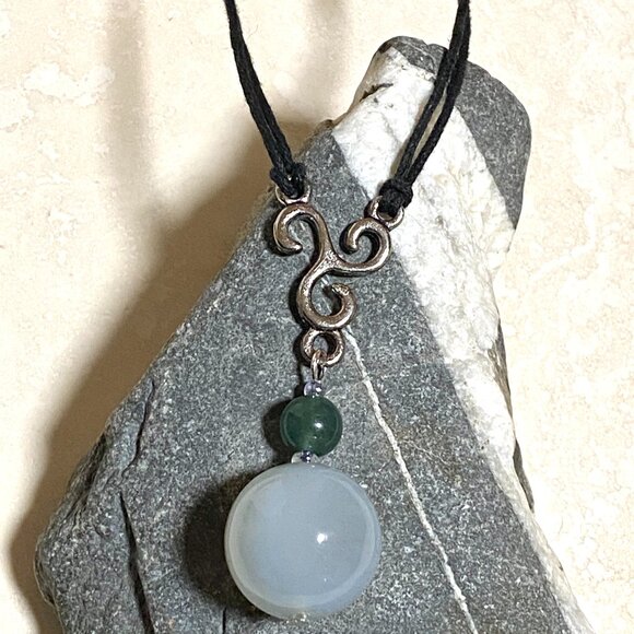 2/$20, Genuine Blue Green Chalcedony, Natural Gemstone Adjustable Cord Necklace - Picture 4 of 11